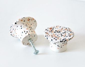 Terrazzo knob 5 cm 2", kitchen cabinet handle, Natural Tricolor Terrazzo Handles, Bathroom round handles, Bedside table knobs