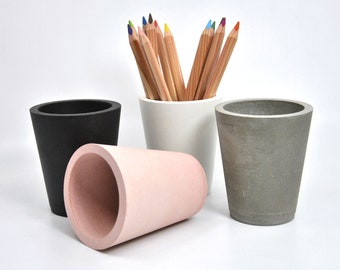 Concrete pencil holder Modern office desk cement pencil cup office decor gift for architect toothbrush holder bathroom accessory