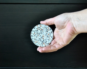 Terrazzo knobs 7 cm 2,7", White terrazzo, Large cabinet pull, XL concrete pulls, Extra Large Round handles, Wardrobe handle, handmade