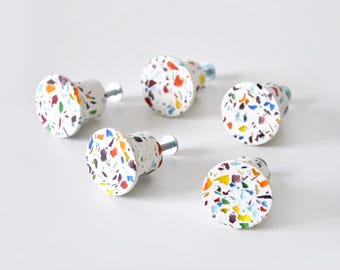 Terrazzo cabinet knob Multicolor Recycled Glass terrazzo Pulls, Handmade Hardware (PRICE PER UNIT)