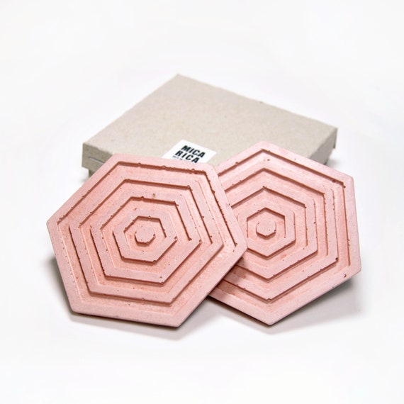 Concrete Coasters Modern Decor Set Of 2 Geometric Hexagon Etsy