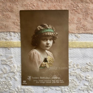 Verjaardag lieveling, antieke verjaardagskaart, cadeau voor vriend, vintage ansichtkaart, Edwardiaanse groet, papieren cadeau, getinte foto (rppc/gr72)