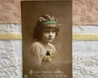 Birthday darling, antique birthday postcard, gift for friend, vintage postcard, Edwardian greeting, paper gift, tinted photo    (rppc/gr72)