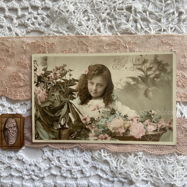 French postcard, Heureuse Année, antique postcard, antique postcard, French vintage, vintage scrapbook, antique letter   (rppc/gr76)