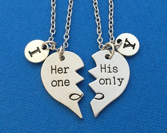 Her One His Only Necklaces, Couples Set, Personalized Necklace Set, Half Heart, Husband Gift, For Her and Him, Present For Boyfriend