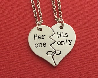 Couples Christmas Gift, Her One His Only Necklaces, Boyfriend Xmas Present, Gift for Girlfriend, Husband Wife Set, Fiancé Necklace, LDR