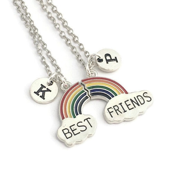 Best Friends Necklaces, Rainbow Necklace, Initial Necklace Set, Friendship Gift, Necklace for 2, BFF Jewellery, Little Girls Jewelry