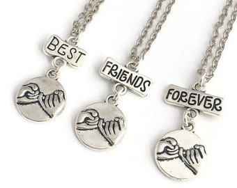 3 Friends Necklace Set, Three Friends Necklaces, Pinky Promise Necklaces, Best Friends Forever Jewelry, Friendship Jewellery, Pinkie Swear