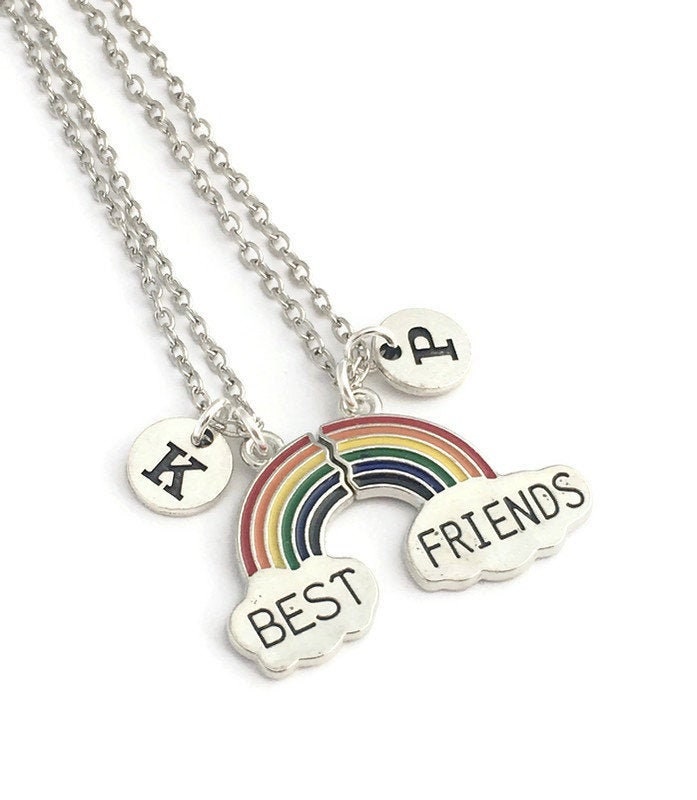 Best Friends Necklaces Rainbow Necklace Initial Necklace Etsy