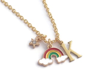 Gold rainbow necklace, Personalised rainbow necklace, Rainbow jewelry, Little girls rainbow necklace, Kids Birthday Gift, Present for Niece