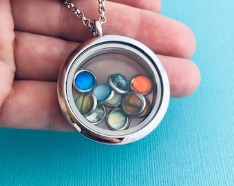 Space Necklace, Planet Locket, Solar System Jewellery, Planet Necklace, Space Locket, Galaxy Necklace, Cosmos Jewelry, All Planets
