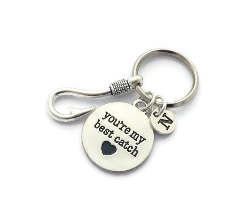 Silver Fish Hook Key Ring You\u2019re My Best Catch Keyring Fianc\u00e9s Birthday Boyfriend Gift Fishing Gift for Husband Fish Hook Keychain