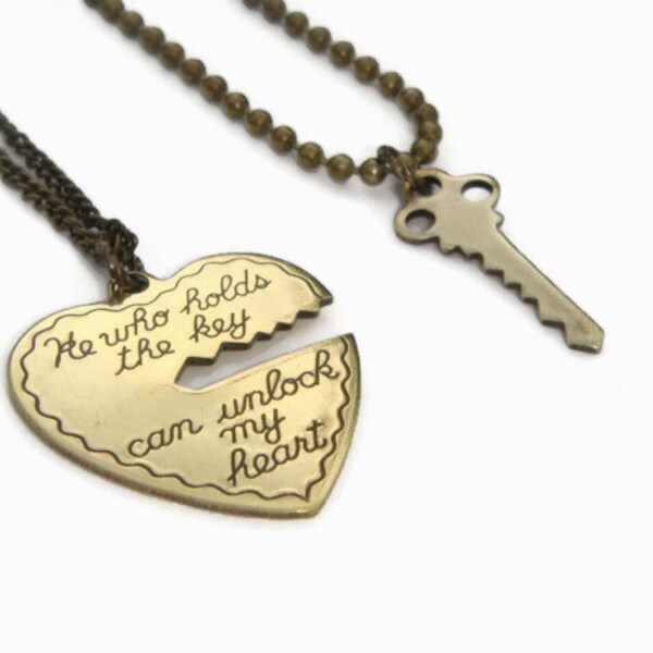 Key To My Heart Necklaces, Couples Necklace Set, He Who Holds The Key, His & Hers Jewelry, Mr Mrs Jewellery, Boyfriend Girlfriend Set