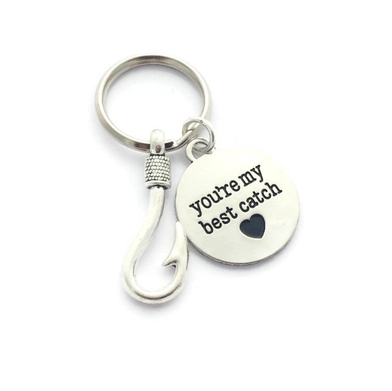 Valentines Gift for Boyfriend, Youre My Best Catch Keyring, Husband Keychain, Fish Hook Charm, Fisherman Present, Fiancé Birthday Gift Idea image 2