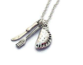 Cornish Pasty Necklace, Cutlery Jewelry, Food Lover Gift, Cornwall Accessories, Junk Food, Knife Fork Necklace, BFF Gift Ideas, Foodie Fan