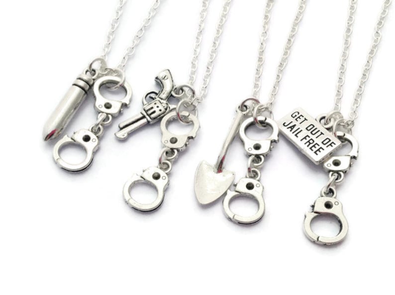 4 Best Friend Necklaces, Partner in Crime Jewelry, Friendship Set, Gift for Cousins, Handcuff Jewellery, Graduation Gifts for Group of BFF's image 4