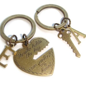 Couples Keychains, Key to my Heart Jewelry, Personalised Keyring Set, He Who Holds the Key, Anniversary Gift for Wife, Boyfriend Birthday