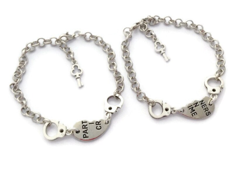 Half Hearts Set 2 Partners in Crime Friendship Bracelet Handcuffs Best Friend Goodbye Gift Long Distance Relationship Mother Daughter