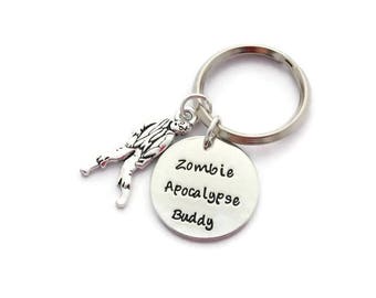 Zombie Keyring, Zombie Apocalypse Buddy, Survival Keychain, Gift for Best Friend, Friendship Present, The Dead Are Walking Around