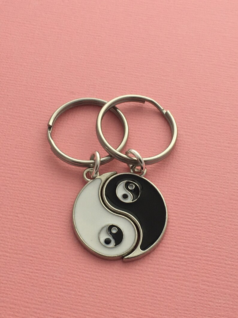 His and Hers Pair Long Distance Boyfriend 2 Friends Matching Set BFF Keychains Yin Yang Keyrings Gift for Sibling Male Friend Present