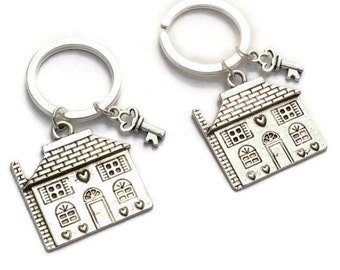 2 Keyrings House Warming Gift, Set Of 2 New Home Keychains, First House Keychain, His And Hers House Keys, Students Dorm Keychains, Realtor