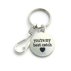 Valentines Gift for Boyfriend, Youre My Best Catch Keyring, Husband Keychain, Fish Hook Charm, Fisherman Present, Fiancé Birthday Gift Idea image 3