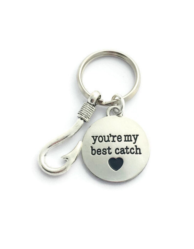 Valentines Gift for Boyfriend, Youre My Best Catch Keyring, Husband Keychain, Fish Hook Charm, Fisherman Present, Fiancé Birthday Gift Idea image 3