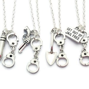 4 Best Friend Necklaces, Partner in Crime Jewelry, Friendship Set, Gift for Cousins, Handcuff Jewellery, Graduation Gifts for Group of BFF's image 2