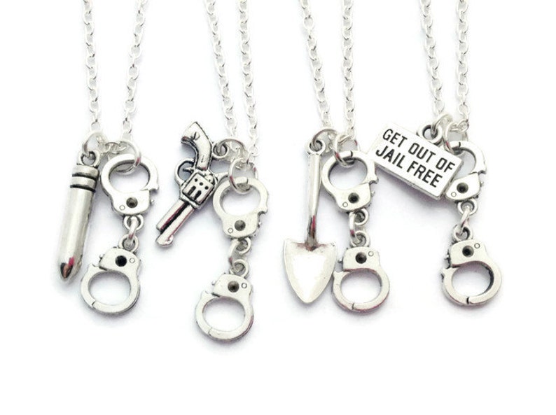 4 Best Friend Necklaces, Partner in Crime Jewelry, Friendship Set, Gift for Cousins, Handcuff Jewellery, Graduation Gifts for Group of BFF's image 2