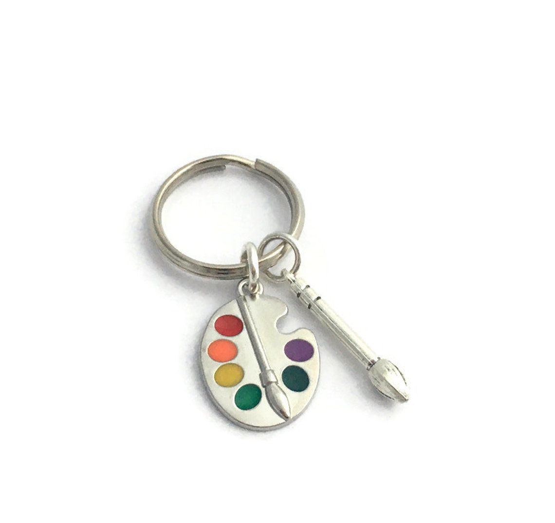 Paint Palette Key Ring Artist Keychain Paintbrush Keyring Etsy