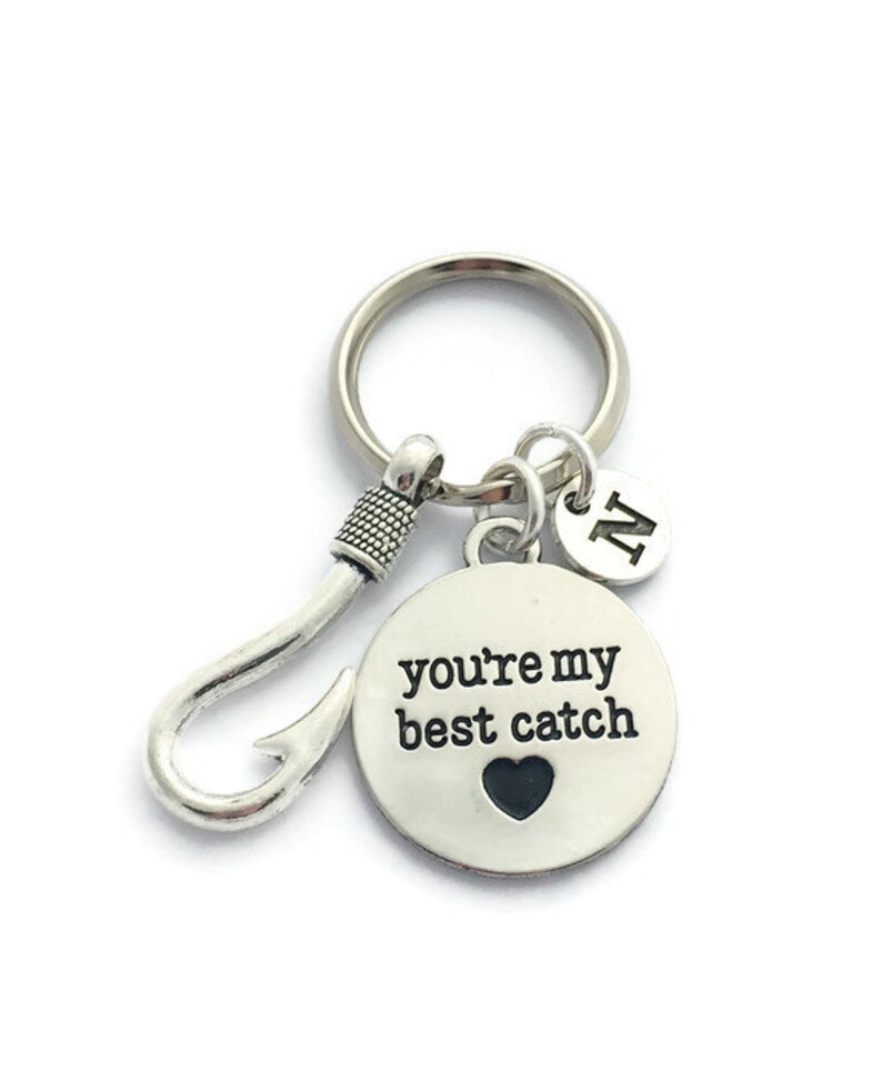 Silver Fish Hook Key Ring You\u2019re My Best Catch Keyring Fianc\u00e9s Birthday Boyfriend Gift Fishing Gift for Husband Fish Hook Keychain