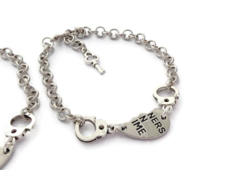 Half Hearts Set 2 Partners in Crime Friendship Bracelet Handcuffs Best Friend Goodbye Gift Long Distance Relationship Mother Daughter