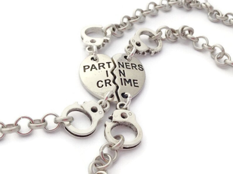 Half Hearts Set 2 Partners in Crime Friendship Bracelet Handcuffs Best Friend Goodbye Gift Long Distance Relationship Mother Daughter