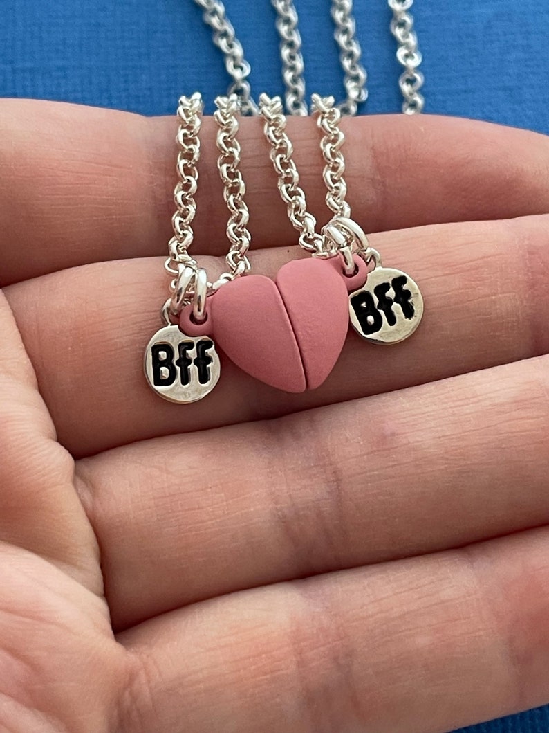 Heart Necklace Set Pink Heart Necklaces BFF Etsy