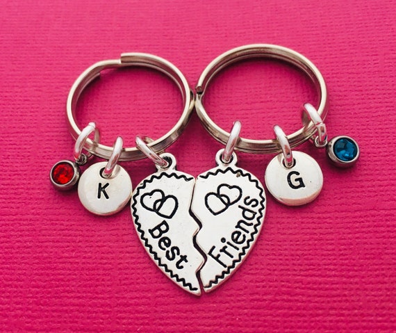 Gift for 2 Friends Best Friends Keychains Half Heart Keyrings