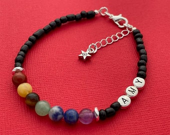 Chakra Bracelet, 7 Chakra Bracelet, Personalised Chakra Bracelet, Beaded Chakra Jewelry, Chakra Name Bracelet, Silver Chakra Bracelet