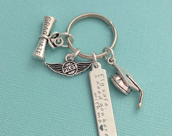 Pilot Graduation Gift, Fly Safe I Need You Here with Me, Gift for Pilot, Aviation Keyring, Pilot Keychain, Husband Pilot Gift, Pilot Son