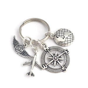 Pilot Graduation Gift, Pilot Keyring, Aviation Keychain, Silver Aeroplane Charm, Pilot Retirement, Pilot Gifts, Flying Key Ring image 2