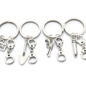 4 Best Friend Keyrings, Partner in Crime Keychains, Friendship Set, Gift for Sisters, Handcuff Accessory, Get Out of Jail Free, Four Cousins