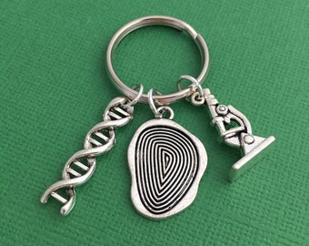 Forensics Keychain, Gift for Criminology Student, Criminologist Gift, Forensic Scientist, Crime Scene Detective, Fingerprint Keyring