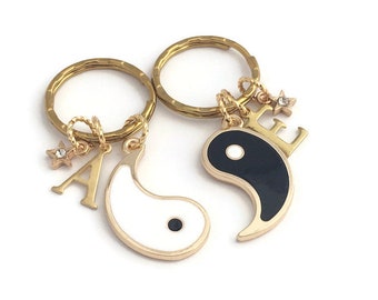 Yin Yang Keyrings, Gold Ying Yang Keychains, Best Friend Set, Friendship Gift, Yin Yan, Tai Chi Gifts, Two Halves, BFF Present, Bag Charms