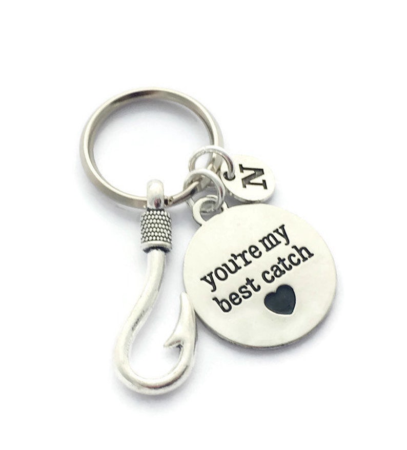 Silver Fish Hook Key Ring You\u2019re My Best Catch Keyring Fianc\u00e9s Birthday Boyfriend Gift Fishing Gift for Husband Fish Hook Keychain