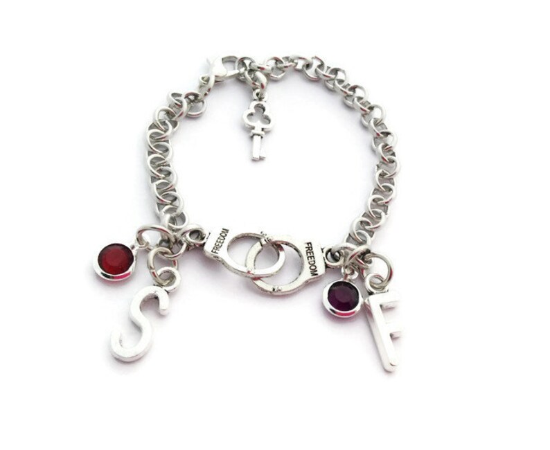 Handcuff Jewellery Custom Birthstone Friendship Token Partner in Crime Bracelet Best Friend Present 2 Initials Gifts Personalised Gift