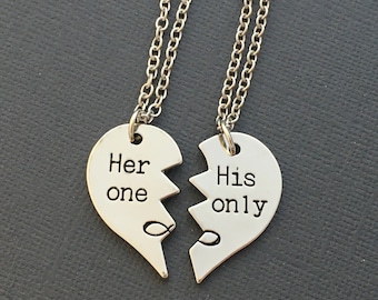 Boyfriend Girlfriend Necklaces, His and Her gift, Couples Gift, Couple Necklace Set, Her one His only, Boy Girl Set of Necklaces, Husband