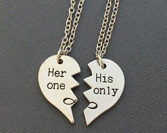 Boyfriend Girlfriend Necklaces, His and Her gift, Couples Gift, Couple Necklace Set, Her one His only, Boy Girl Set of Necklaces, Husband