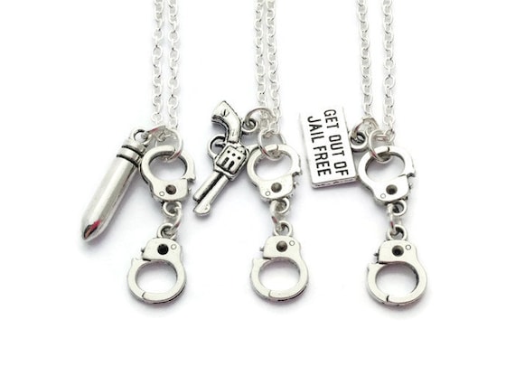 3 Best Friends Set Partners in Crime Necklaces Handcuff Necklace