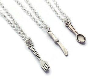 3 Best Friend Necklaces, Cutlery Set, Spoon Fork Knife, Mother To Daughters Gift, Long Distance Friendship, Food Lover, Gift For BFF Group