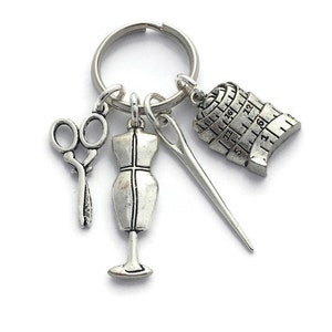 Dress Maker Keychain, Fashion Student Gift, Needle Keyring, Gifts for a Seamstress, Present for a Tailor, Mannequin Charm, Mask Maker,