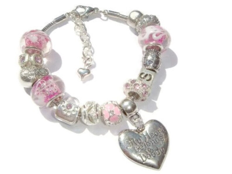 Happy Birthday Rhinestone Heart Present Gift Dangle Charm for European Bracelets