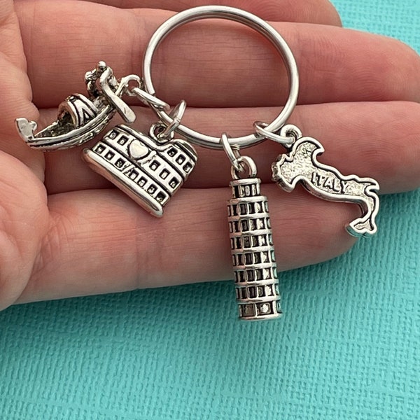 Italy Keyring, Italian Gifts, Rome Keychain, Leaning Tower of Pisa gift, Venice Gifts, Map Jewellery, Moving to Italy Gift, Gift for Italian